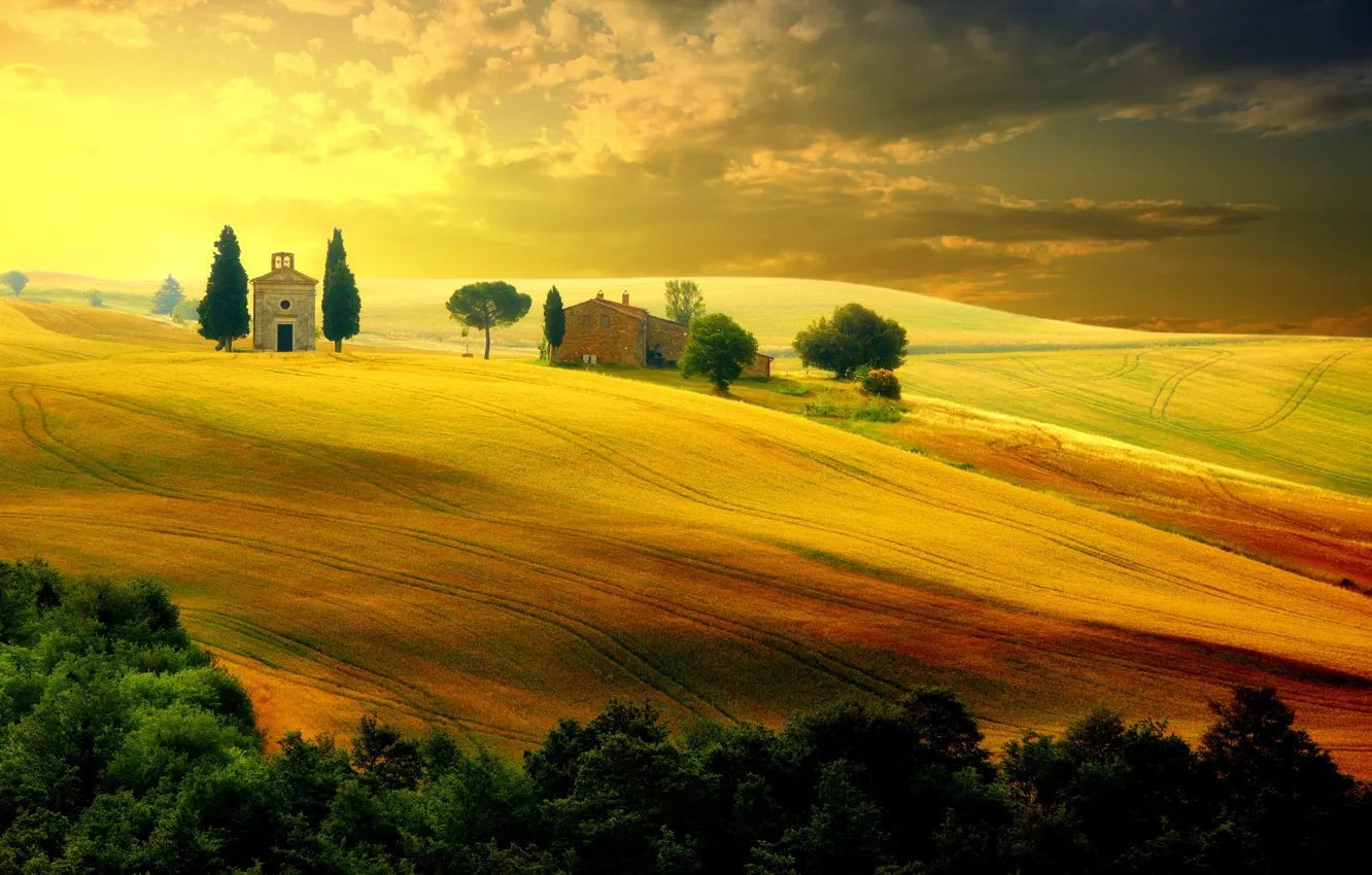Photo wallpaper field, the sky, landscape, nature, Italy