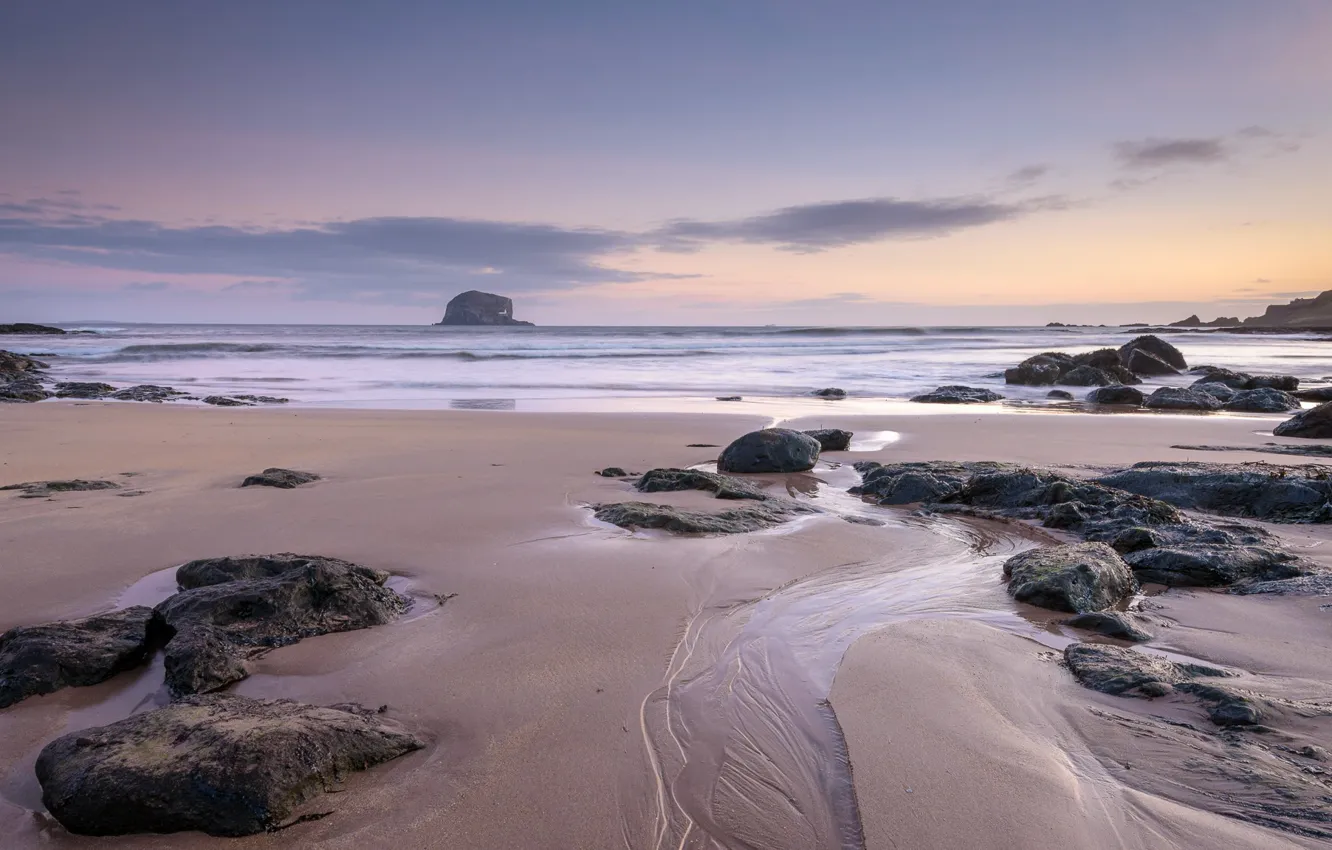 Photo wallpaper sand, sea, stones, coast, Scotland, Scotland, North Berwick, East Lothian