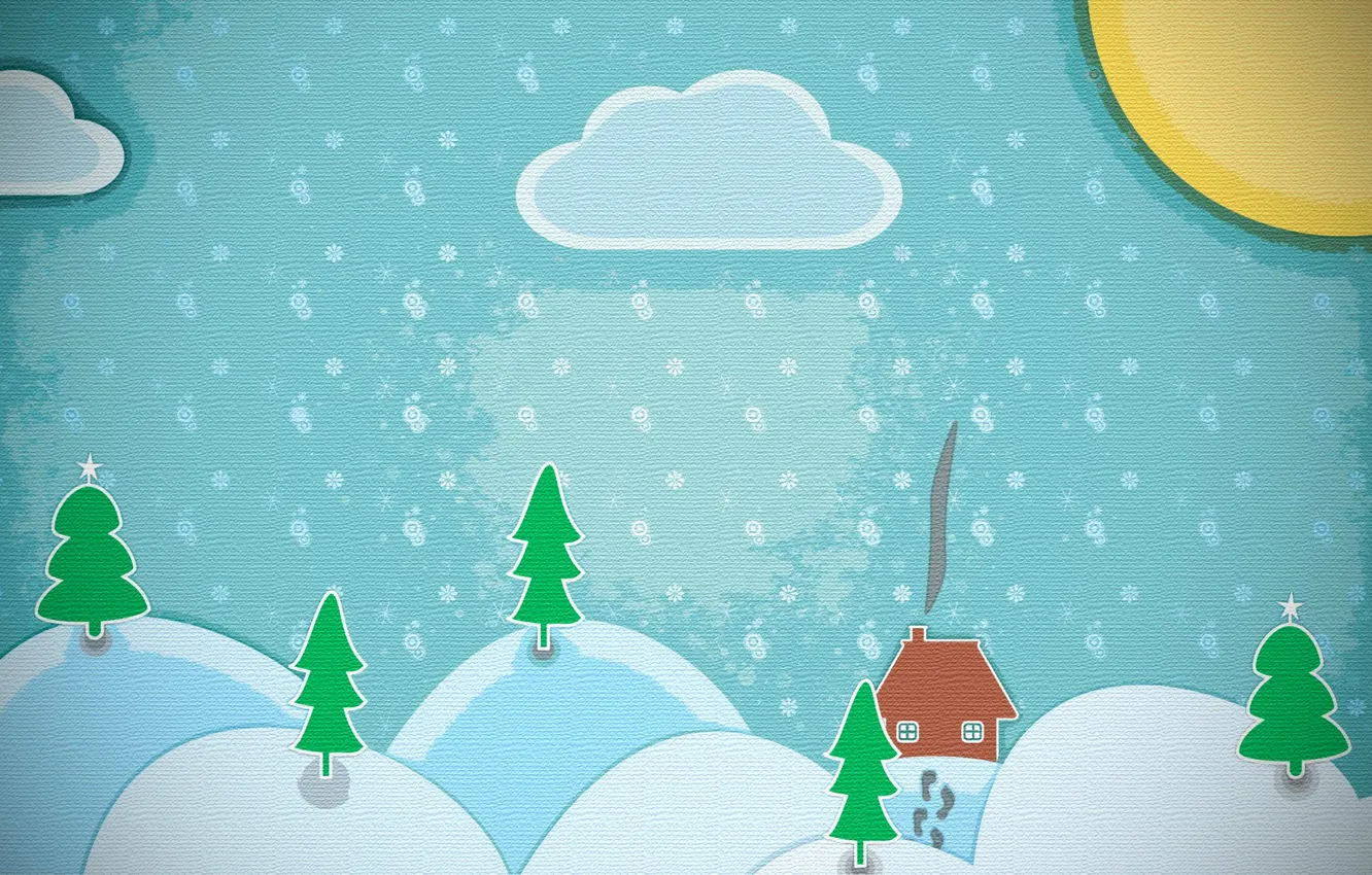 Photo wallpaper the sky, the sun, clouds, trees, landscape, house, canvas