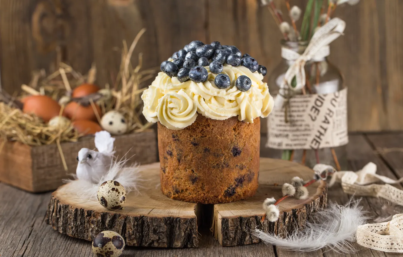 Photo wallpaper holiday, bird, eggs, Easter, cake, Verba