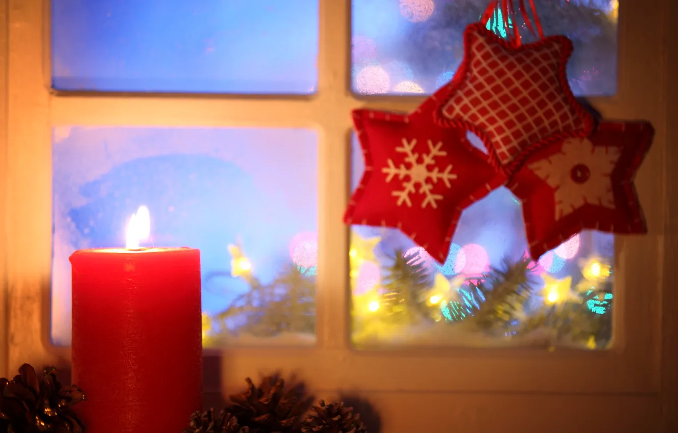 Photo wallpaper winter, snow, new year, Christmas, light, Christmas, window, Xmas