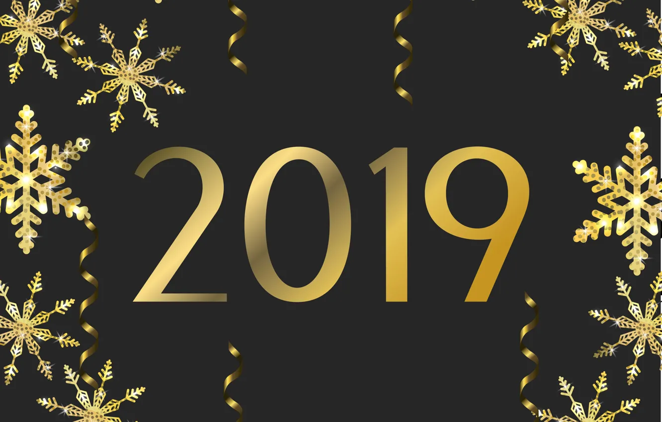 Photo wallpaper snowflakes, gold, New Year, figures, golden, black background, black, background