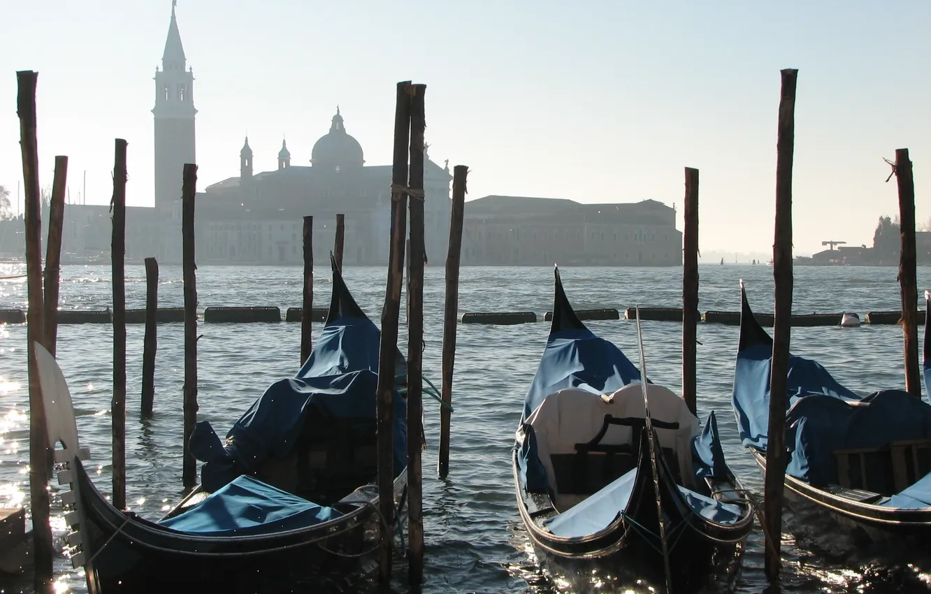 Photo wallpaper morning, channel, Venice, gondola