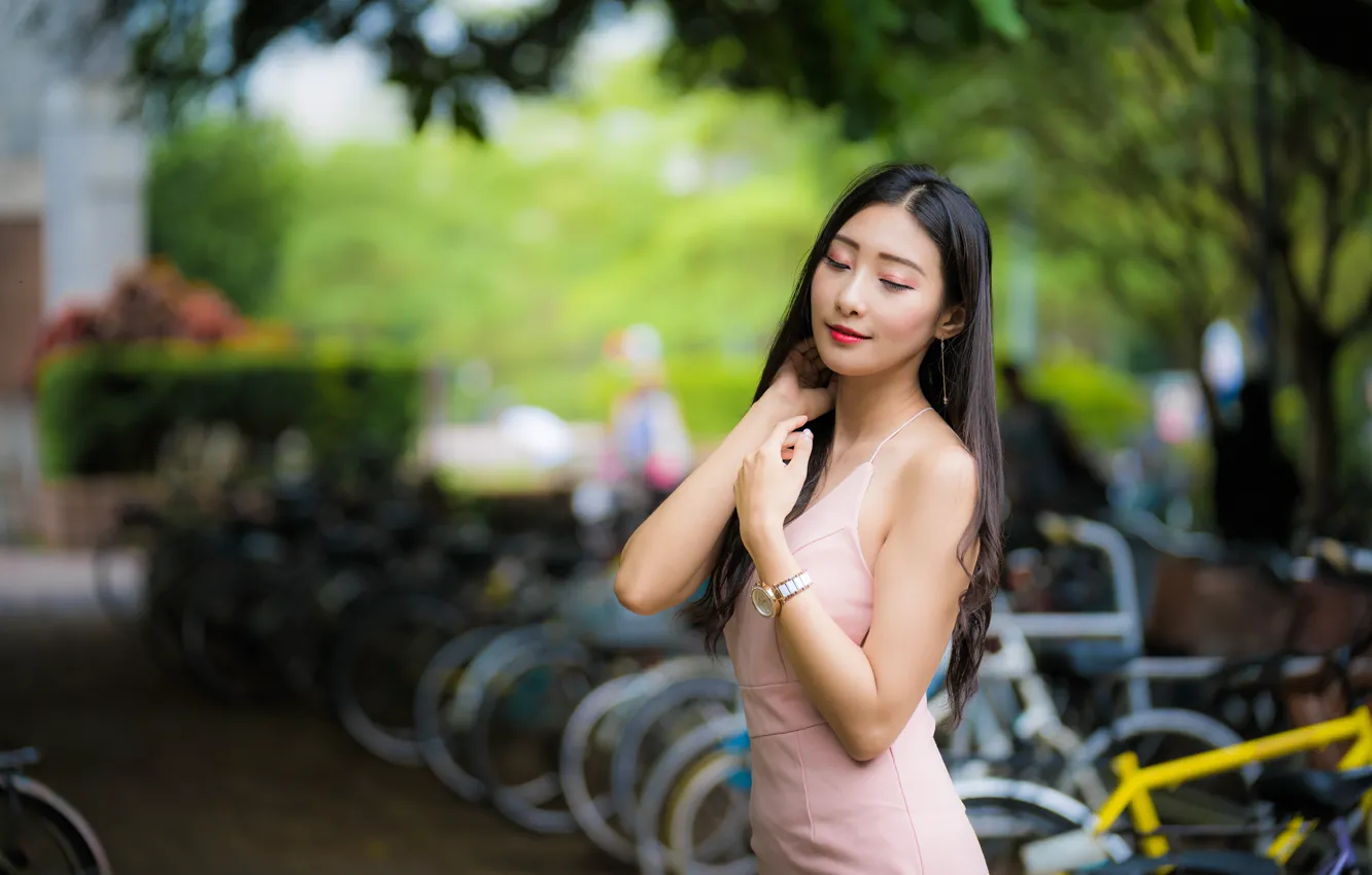 Photo wallpaper girl, Asian, cutie, bokeh
