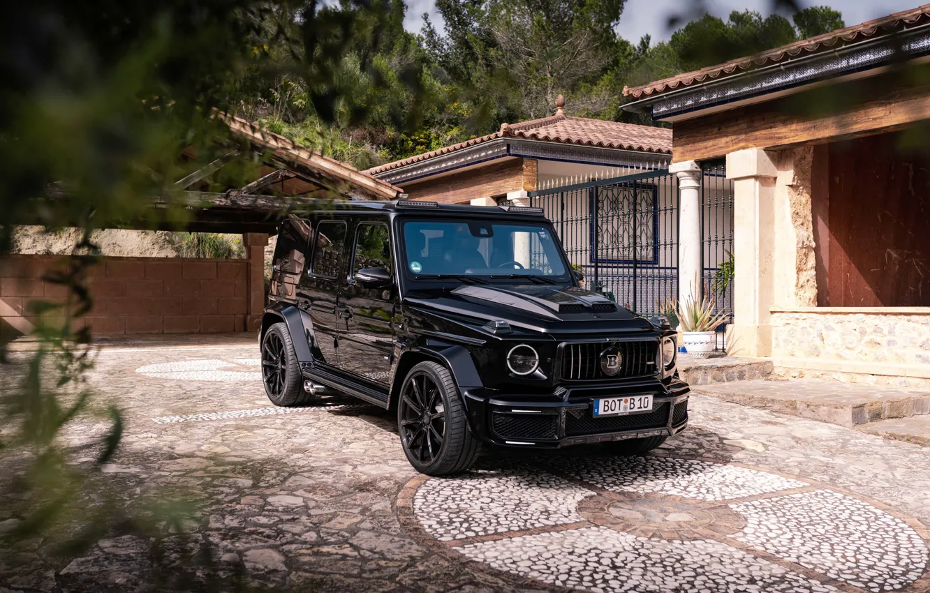 Photo wallpaper House, Mercedes, Brabus, Front, Black, Side, Mercedes - Benz, Forest