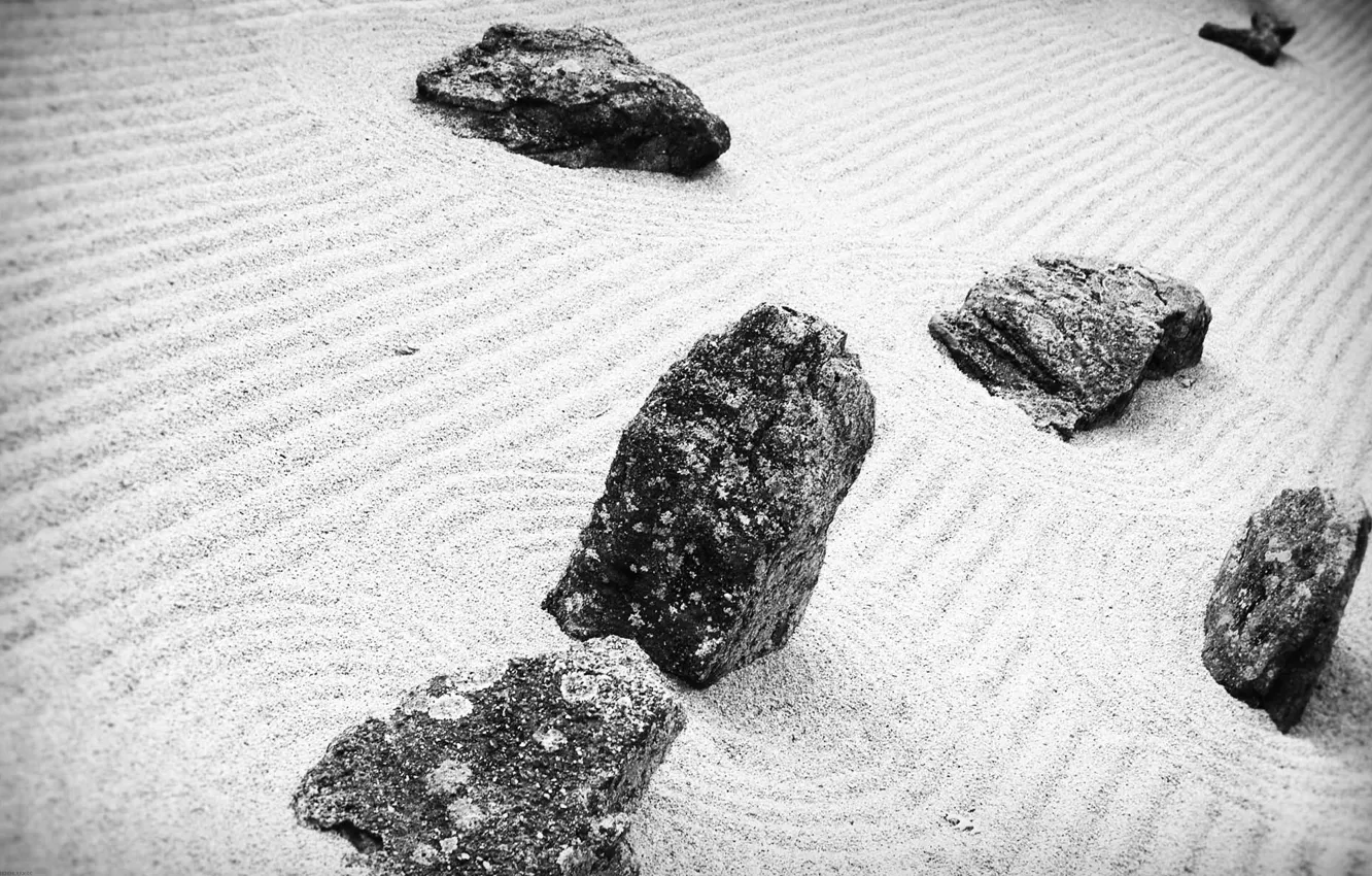 Photo wallpaper sand, stones, black and white