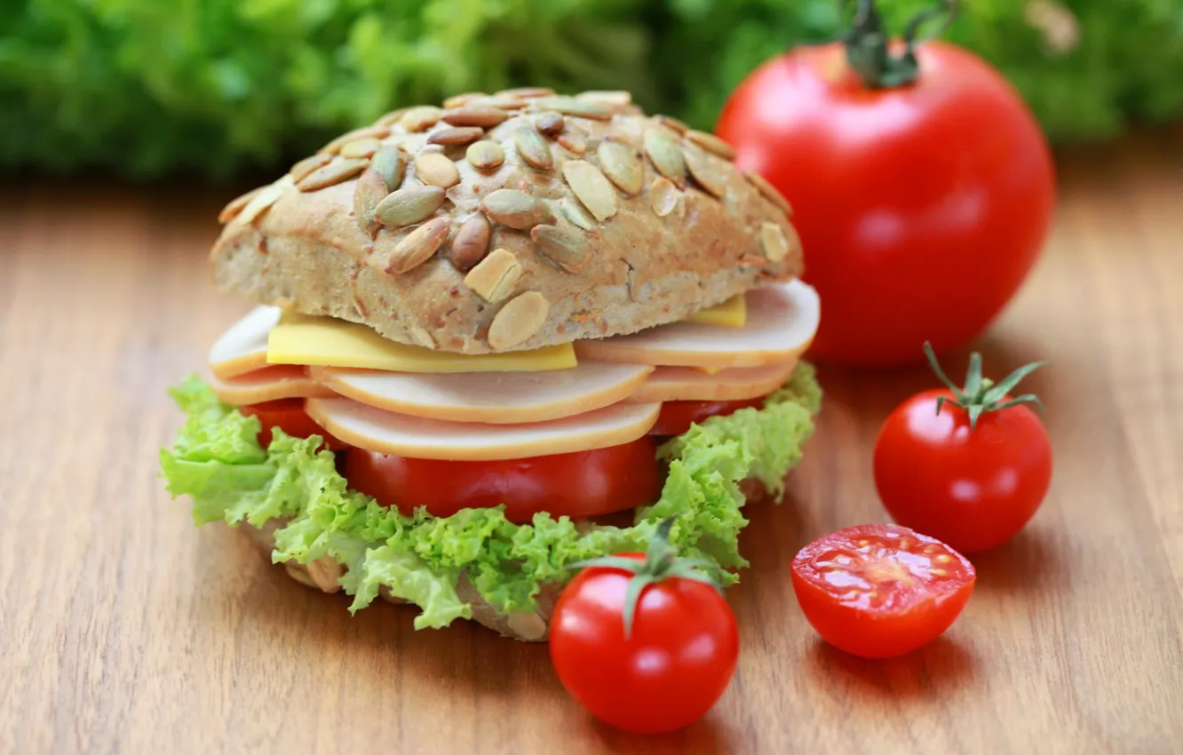 Photo wallpaper food, tomatoes, hamburger