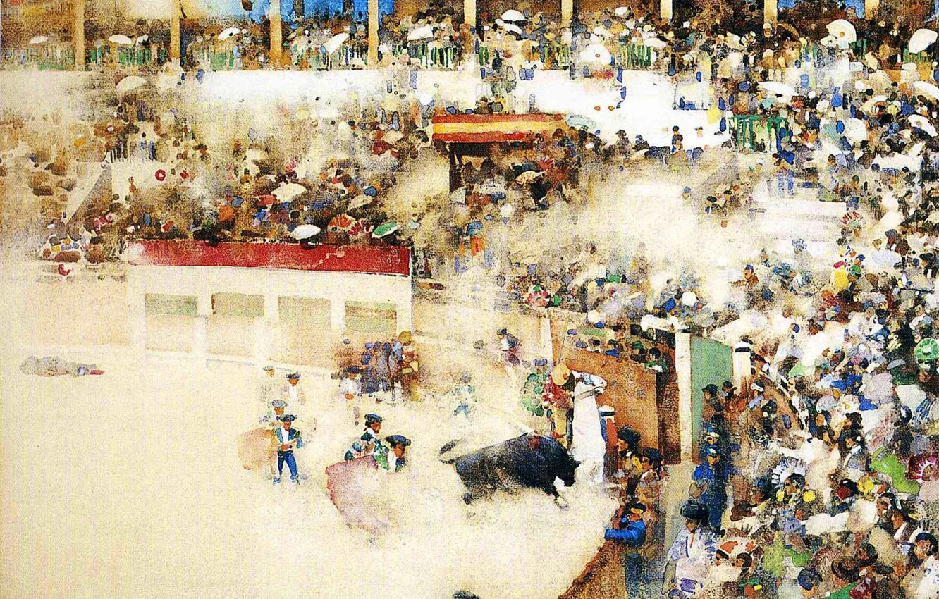 Photo wallpaper picture, Spain, arena, the audience, Matador, bullfight, bullfighting