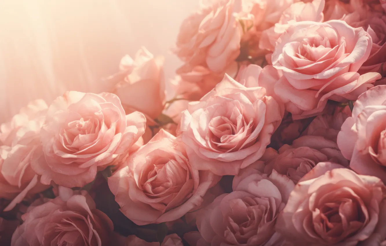 Photo wallpaper light, flowers, birthday, holiday, roses, bouquet, haze, gentle