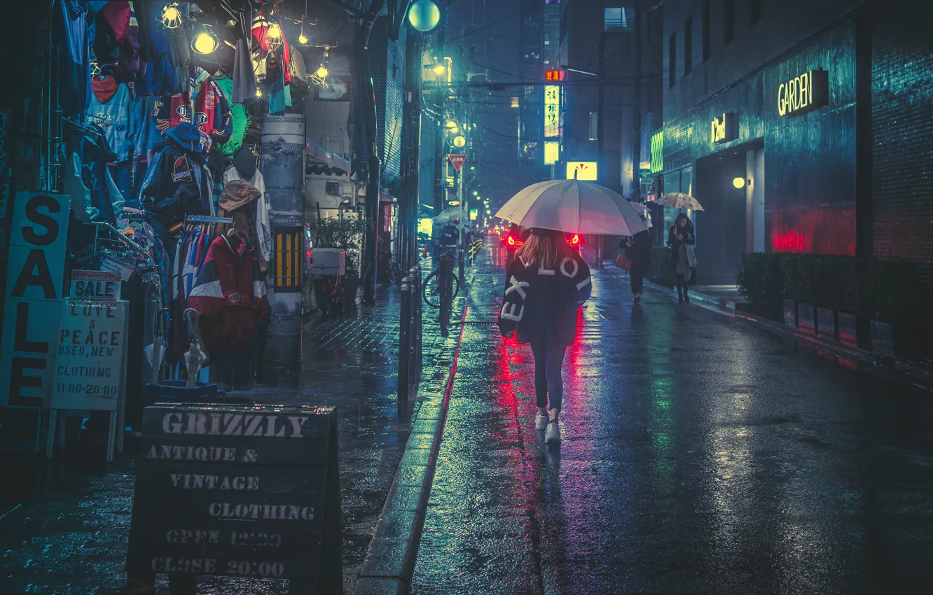 Photo wallpaper Home, Japan, Street, People, Rain, Umbrellas, Japan, Osaka