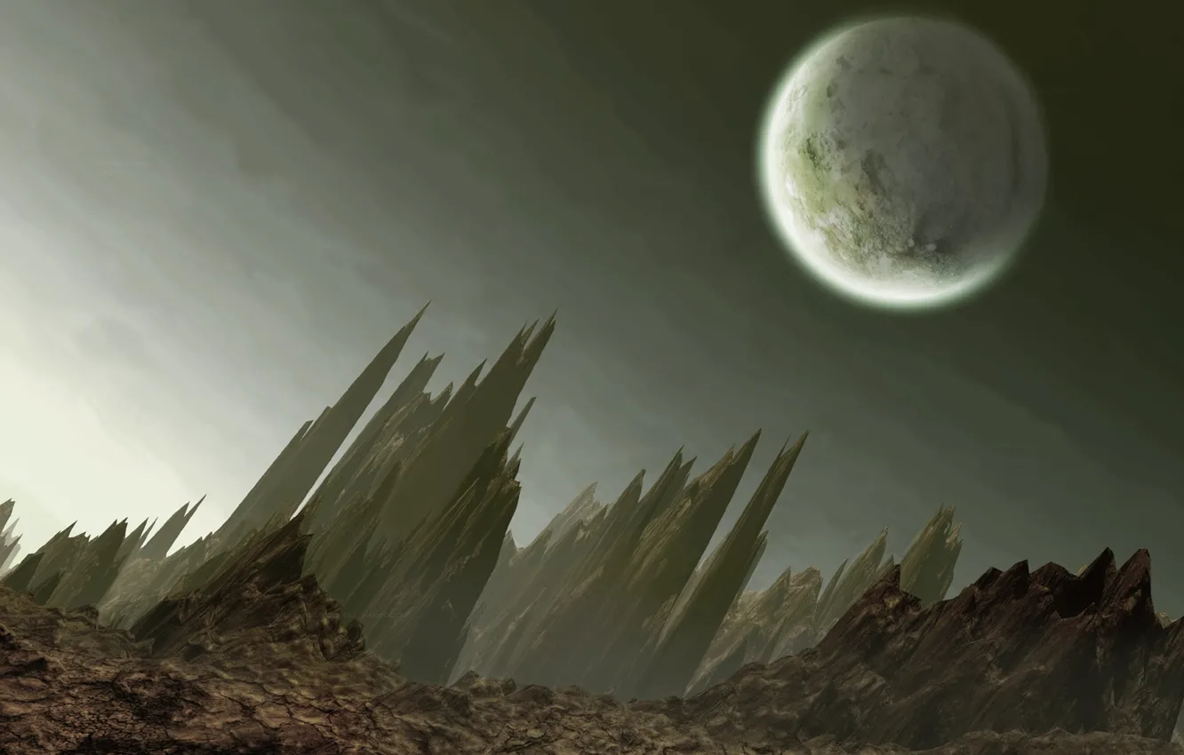 Photo wallpaper void, night, twilight, the full moon, Dead planet