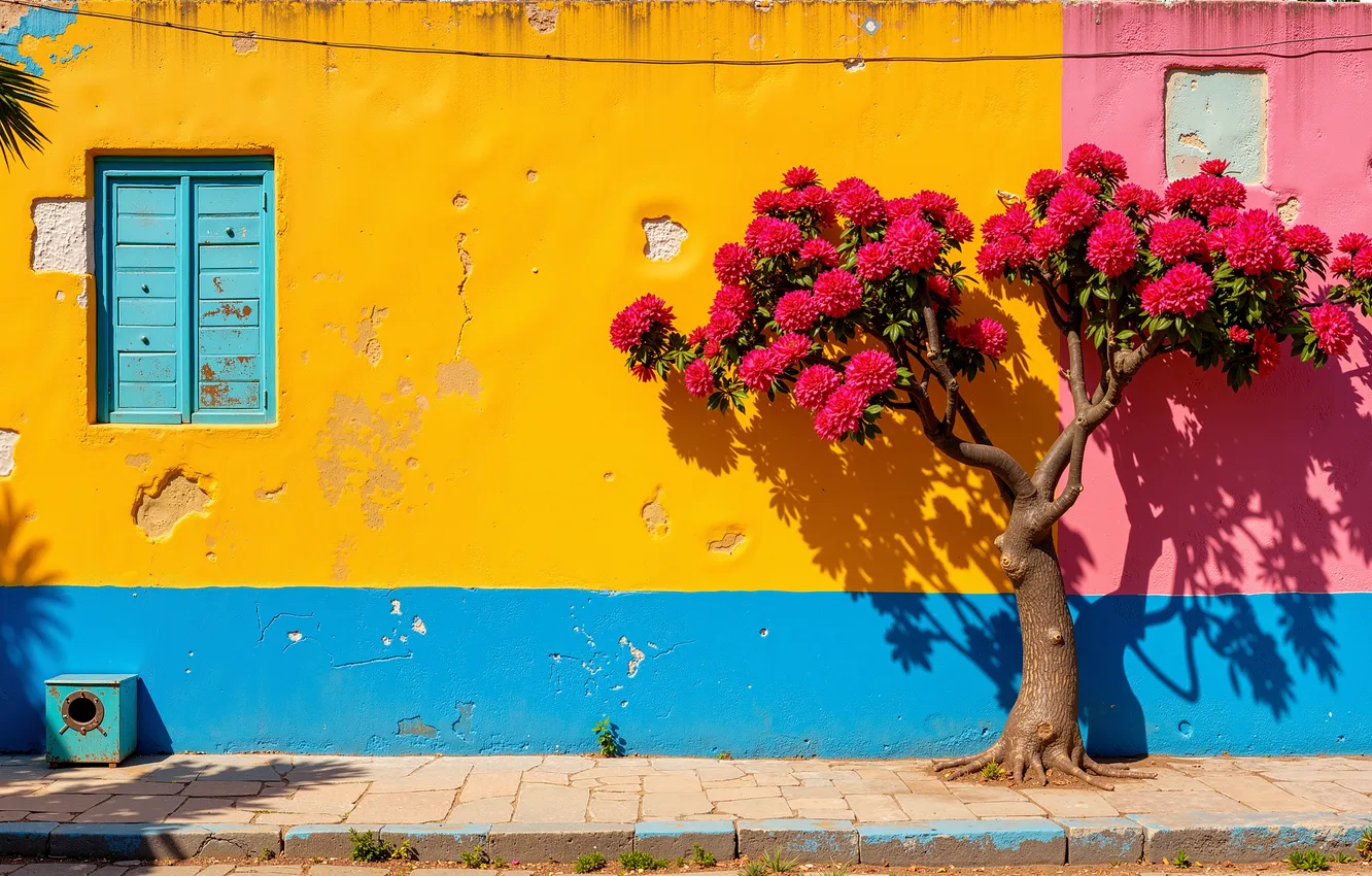 Photo wallpaper colors, wall, tree