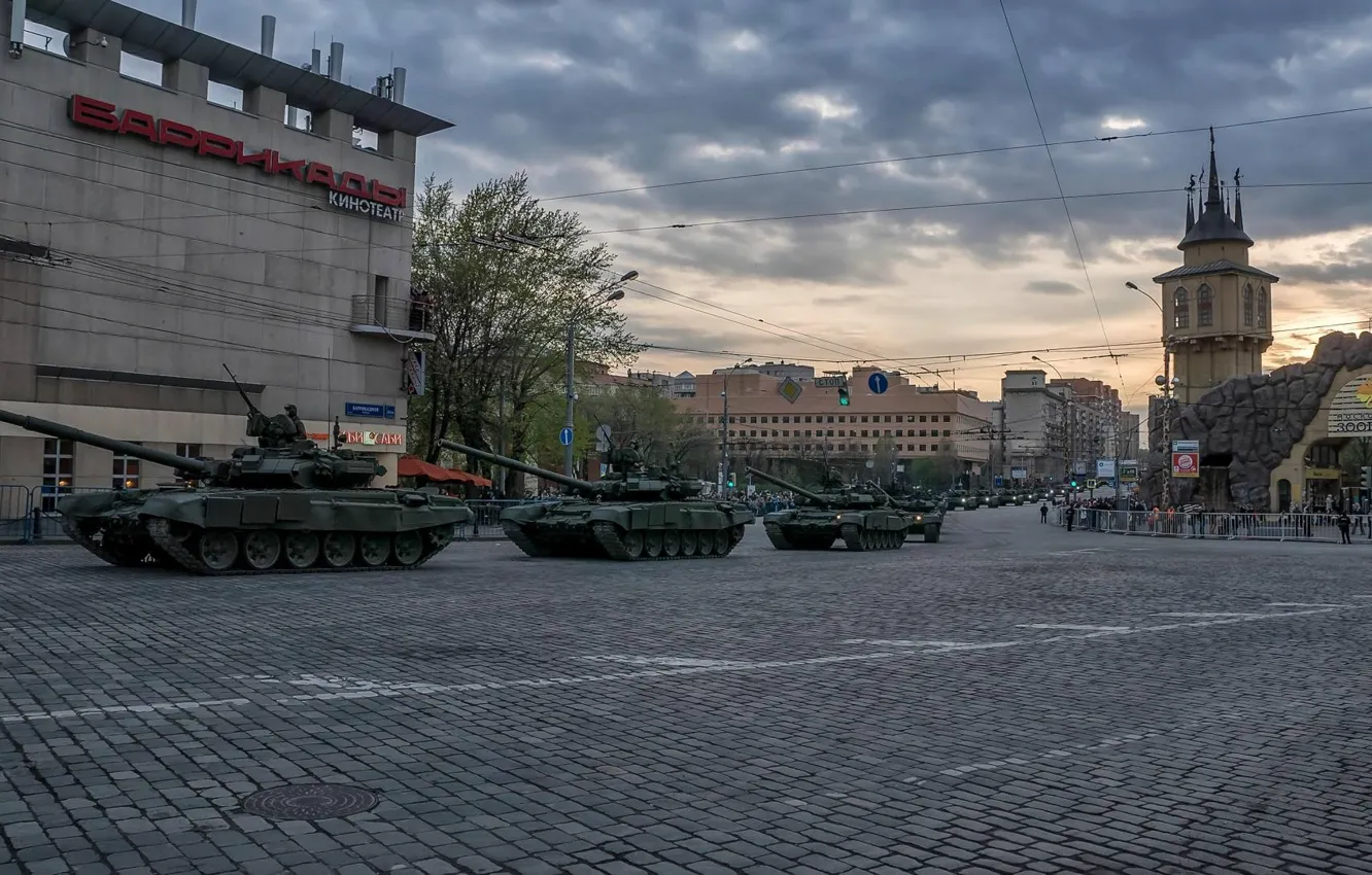 Photo wallpaper Moscow, Tank, T-90, Victory Parade, May 9, Rehearsal