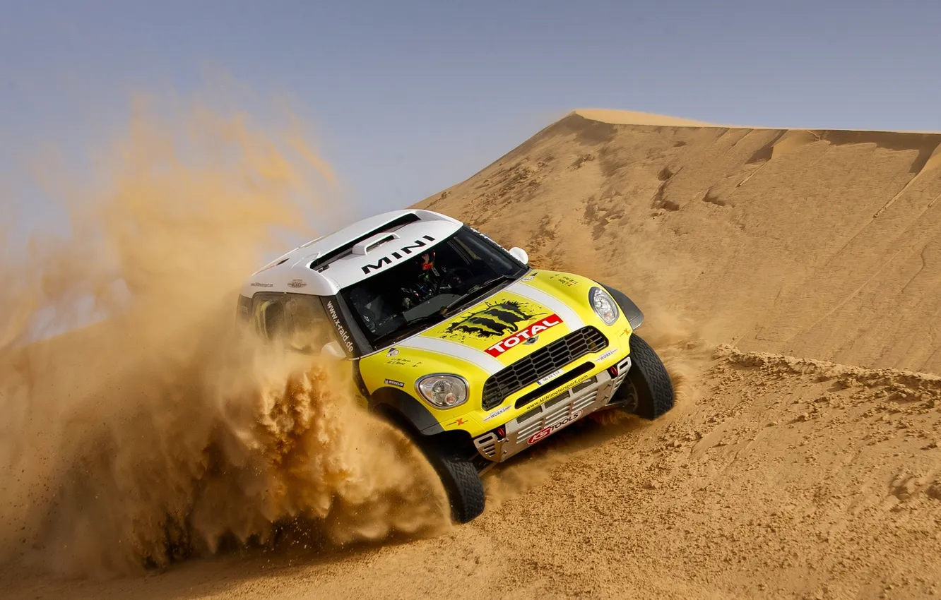 Photo wallpaper sand, yellow, Sport, Race, Mini Cooper, Rally, Dakar, MINI