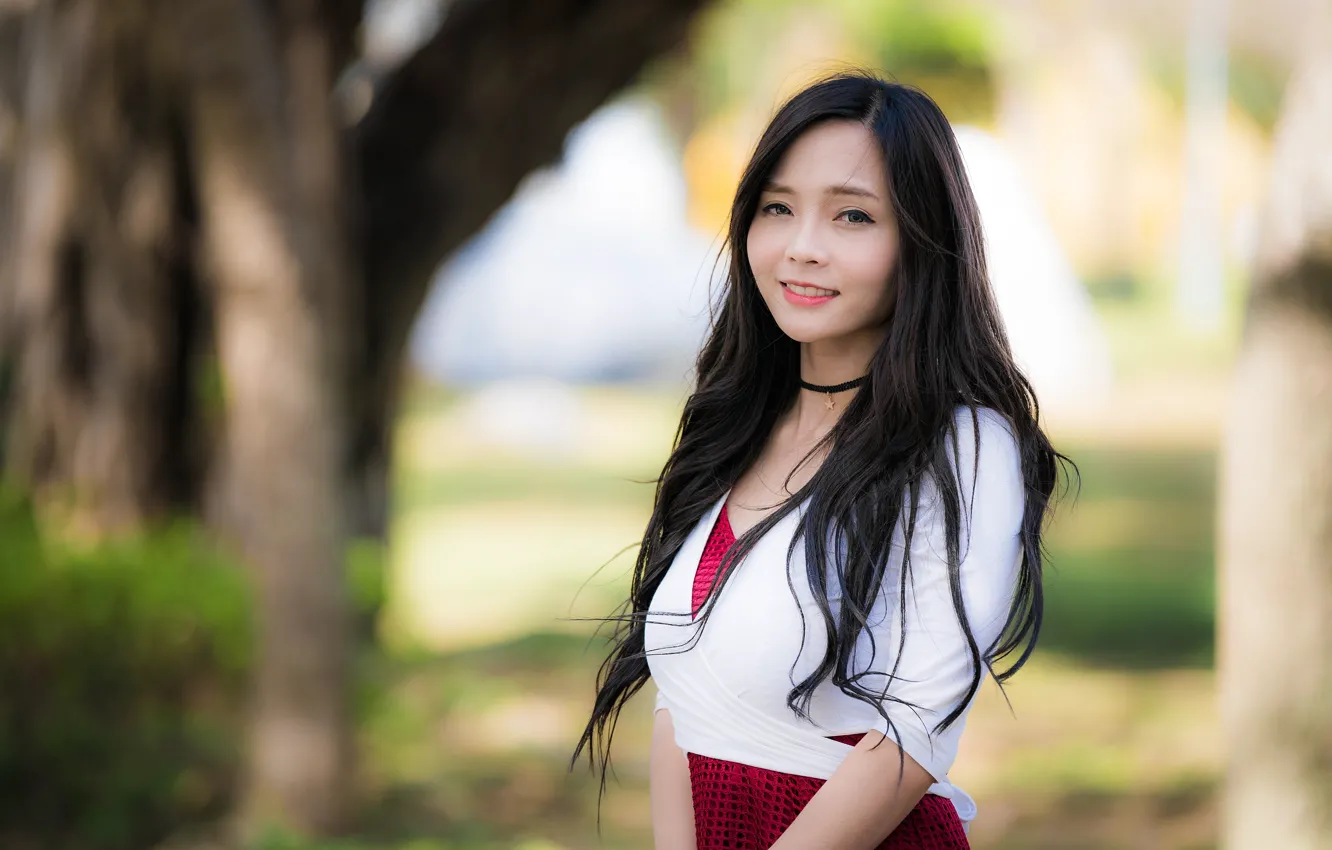 Photo wallpaper girl, Asian, cutie, bokeh