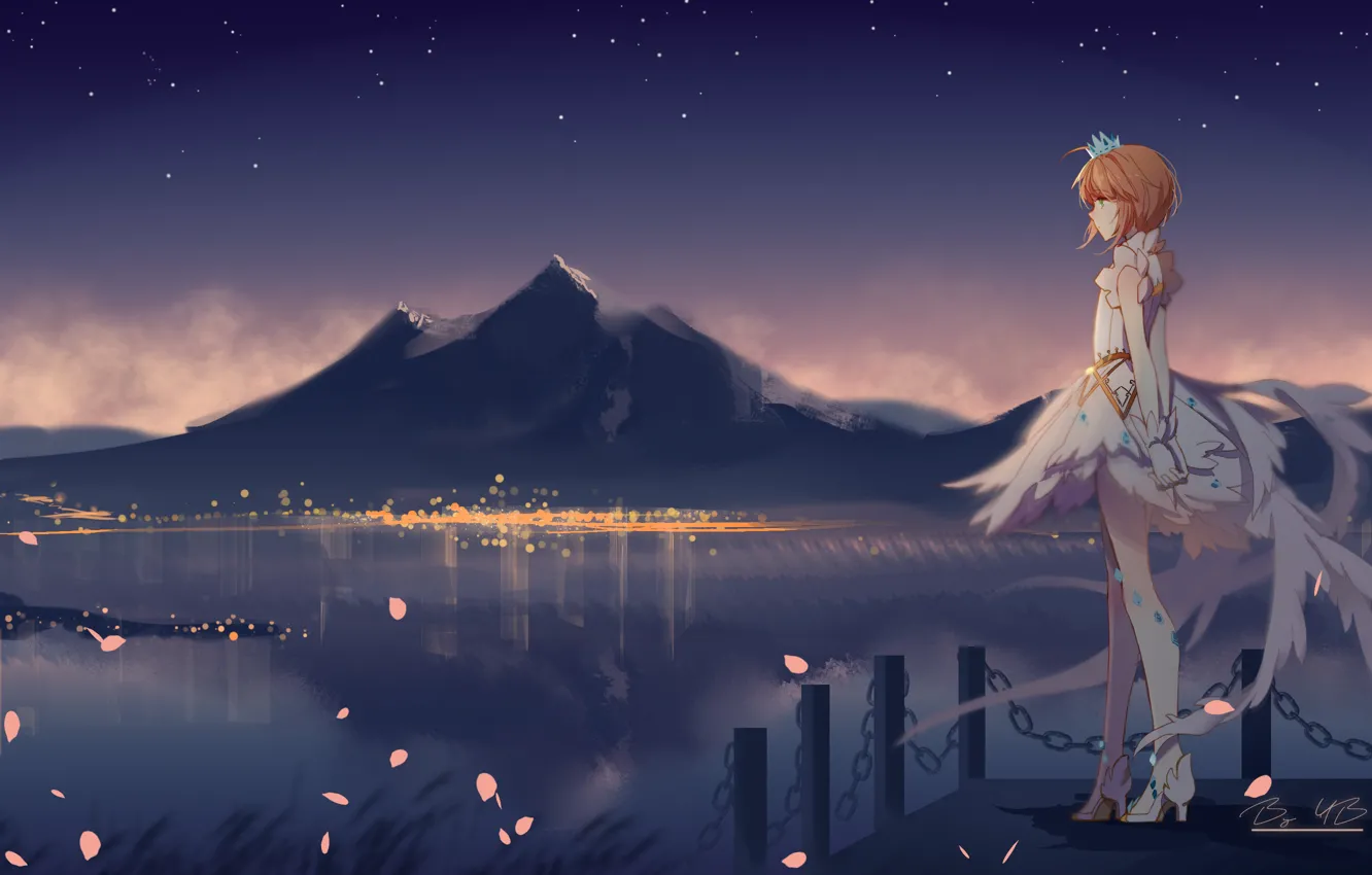 Photo wallpaper night, Sakura, girl, Card Captor Sakura
