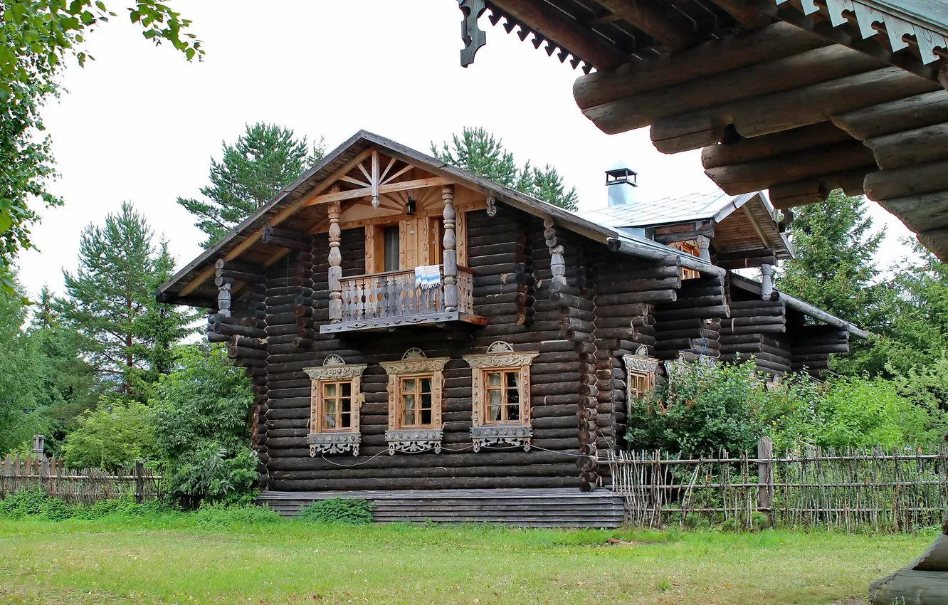 Photo wallpaper home, village, wooden house