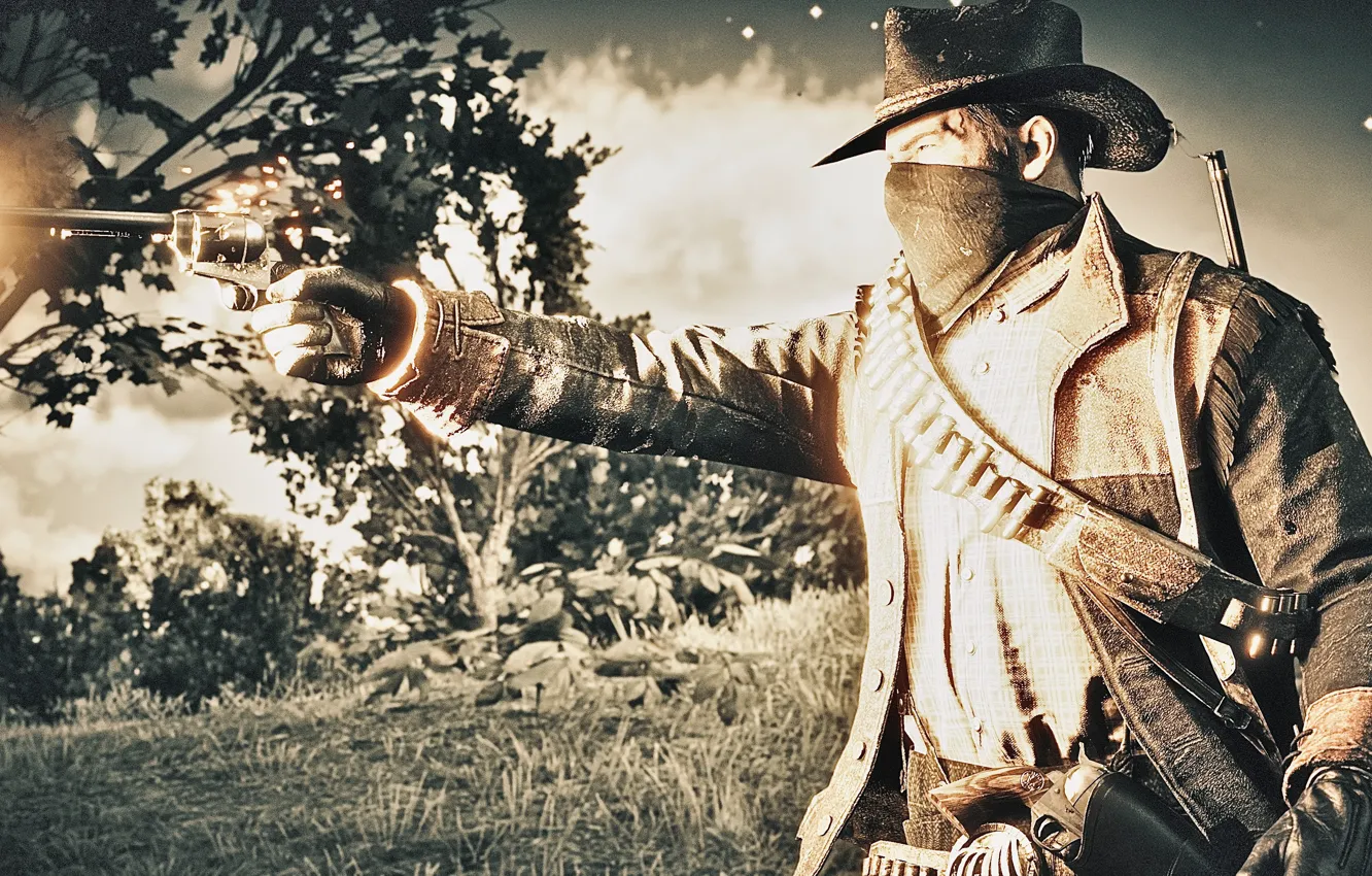 Photo wallpaper HDR, gun, game, shot, UHD, Red Dead Redemption 2, XBox One X, Arthur Morgan
