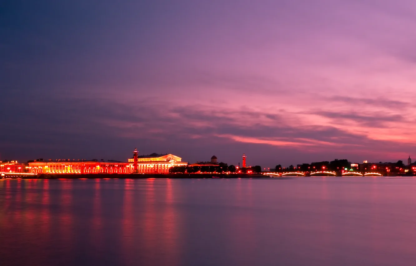 Photo wallpaper sunset, the city, lights, the evening, Peter, Saint Petersburg