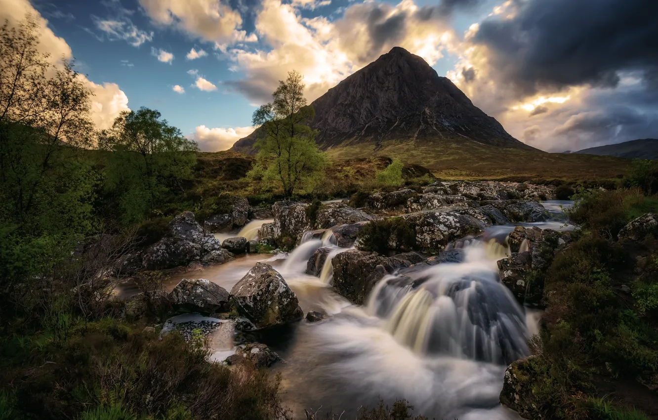 Photo wallpaper mountains, stream, stones, Iceland