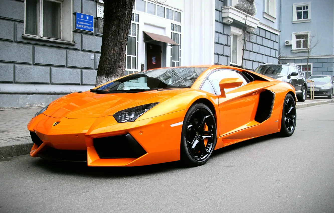 Photo wallpaper orange, Lamborghini, supercar, Lamborghini, Aventador, aventador, LP 700-4