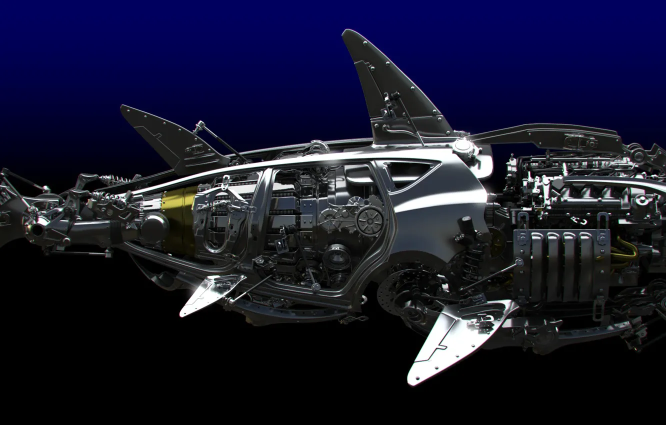 Photo wallpaper metal, shark, details