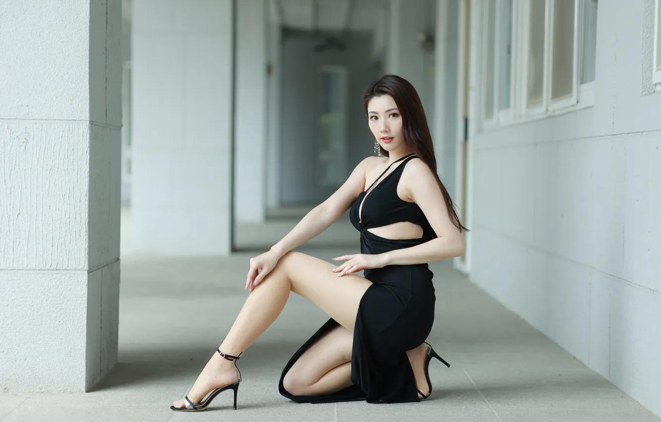 Photo wallpaper look, pose, model, building, portrait, makeup, figure, dress