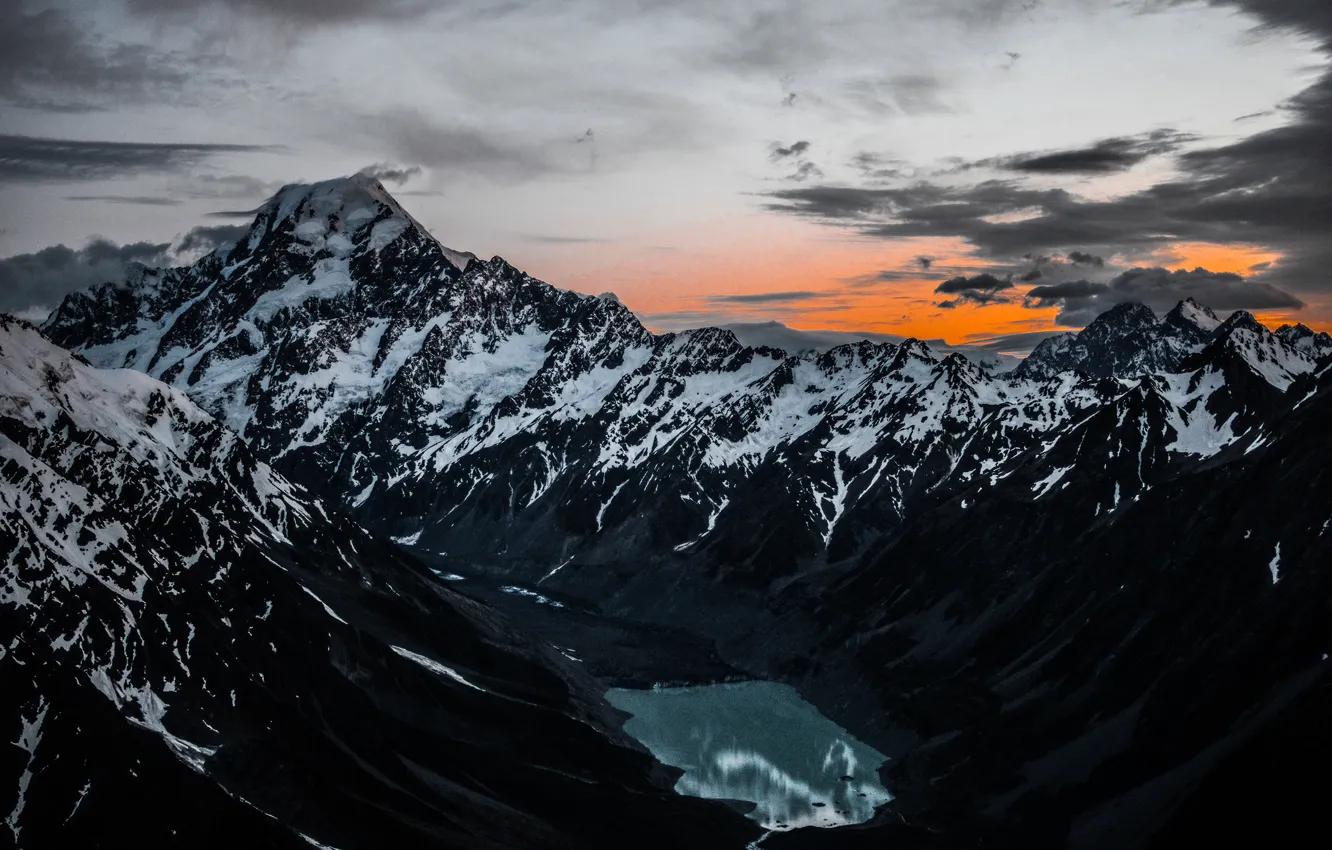 Photo wallpaper mountains, lake, tops