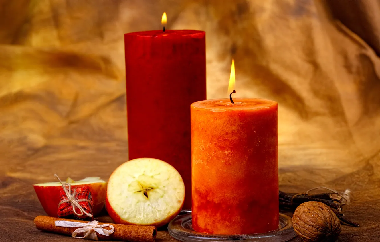 Photo wallpaper apples, candles, nuts, cinnamon