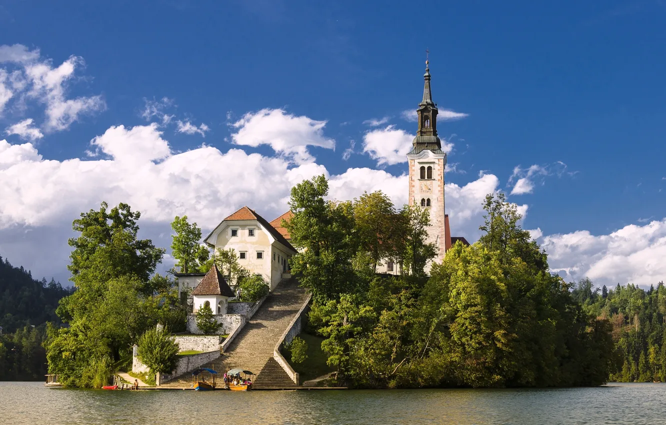 Photo wallpaper lake, island, Church, Slovenia, Lake Bled, Slovenia, Lake bled, Bled