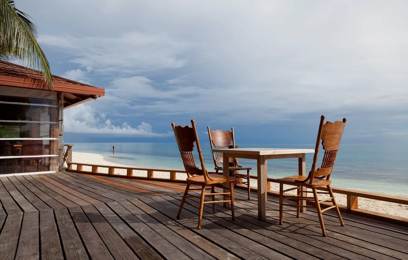 Photo wallpaper sea, beach, the sky, nature, chairs, chair