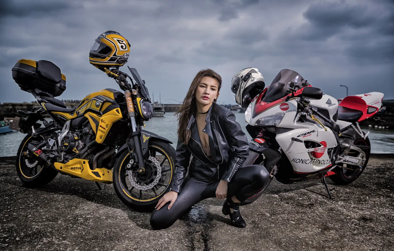 Photo wallpaper girl, pose, motorcycles