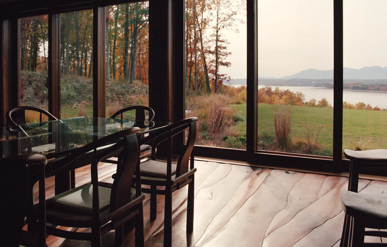 Photo wallpaper New York, home, Hudson, furniture, black walnut flooring, Dining