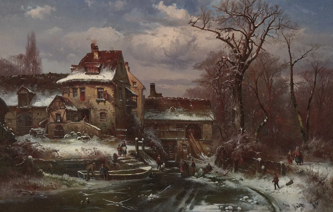 Photo wallpaper 1876, German painter, German painter, oil on canvas, Hugo Veit, Hugo Veit, Winter landscape with …