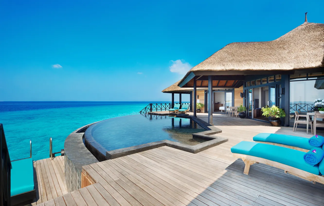 Photo wallpaper ocean, Maldives, bedroom, suites, JA-Manafaru Grand, Infinity pool
