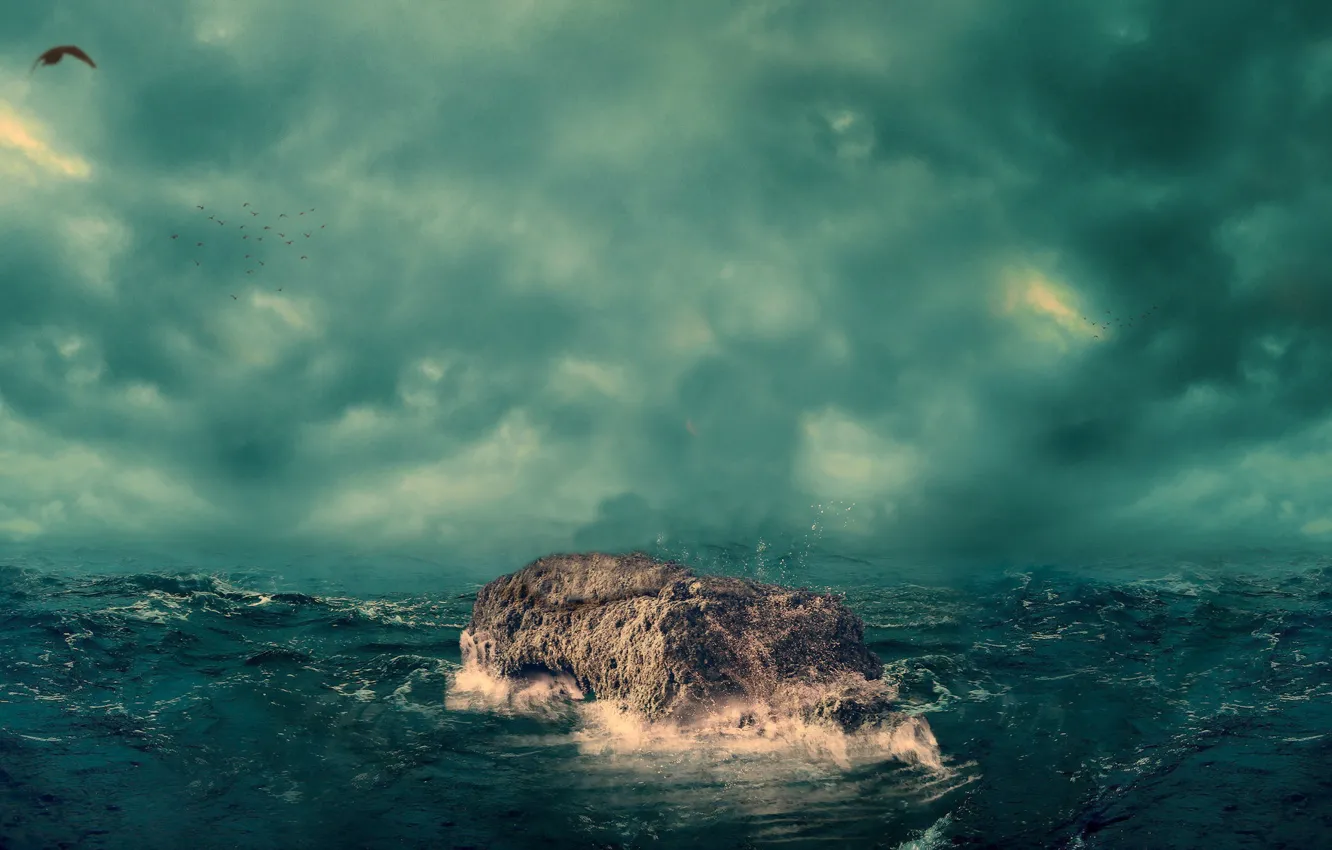 Photo wallpaper wave, the sky, stones, the ocean
