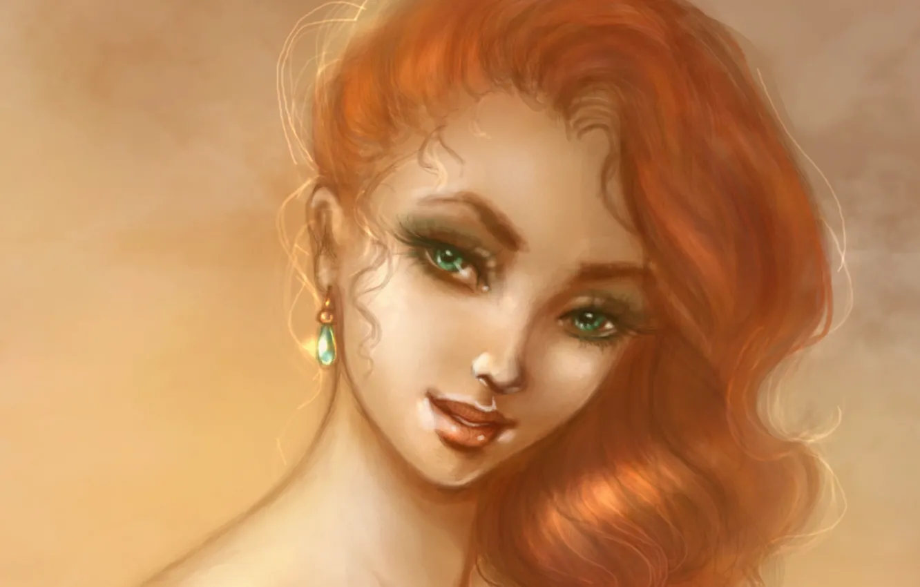 Photo wallpaper look, girl, background, hair, earrings, art, painting, neck