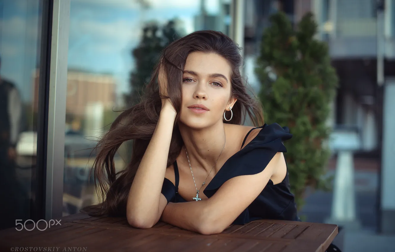 Photo wallpaper girl, long hair, dress, brown hair, brown eyes, photo, photographer, model