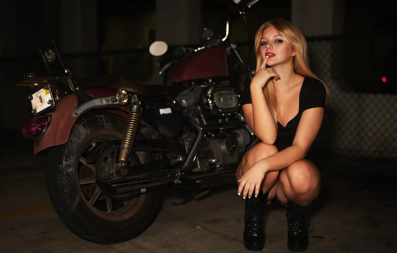 Photo wallpaper girl, pose, blonde, motorcycle, Christopher Rankin