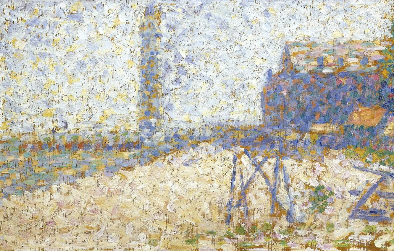Photo wallpaper picture, pointillism, Georges Seurat, Georges Seurat, Hospice and lighthouse Honfleur