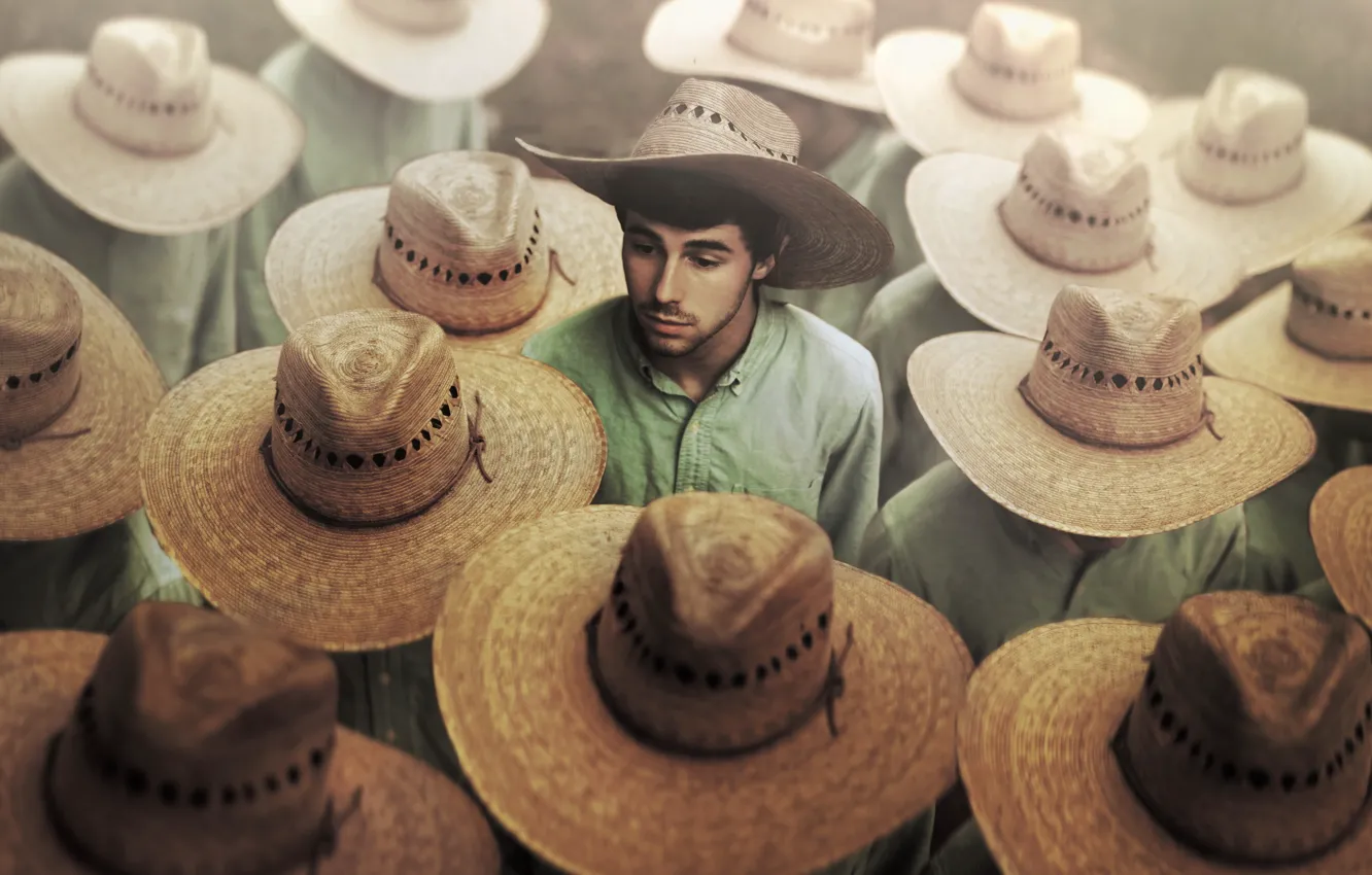 Photo wallpaper the crowd, hat, guy