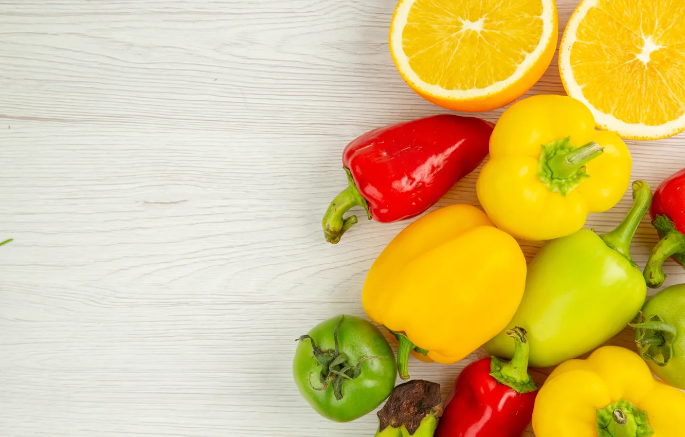 Photo wallpaper yellow, red, green, background, Board, orange, pepper, light background