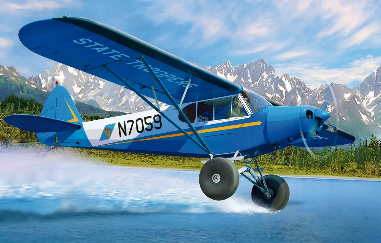 Photo wallpaper art, airplane, painting, aviation, Piper PA-18 Super Cub