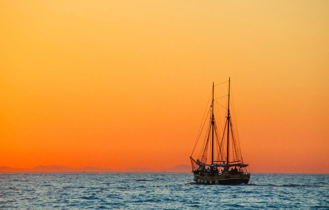 Photo wallpaper sea, sailboat, morning, sea, horizon, sailboat