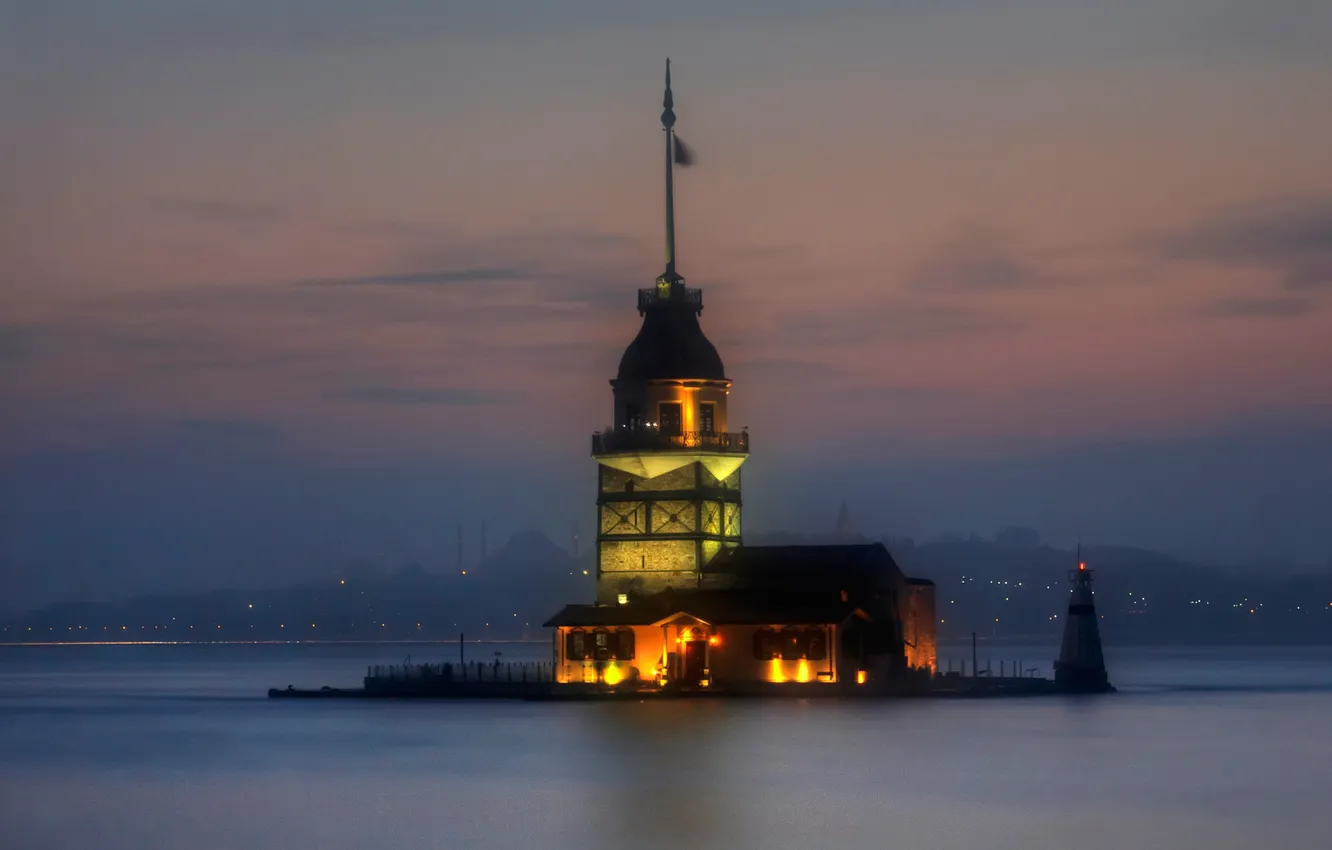 Photo wallpaper lights, Strait, lighthouse, Istanbul, Turkey, The Bosphorus