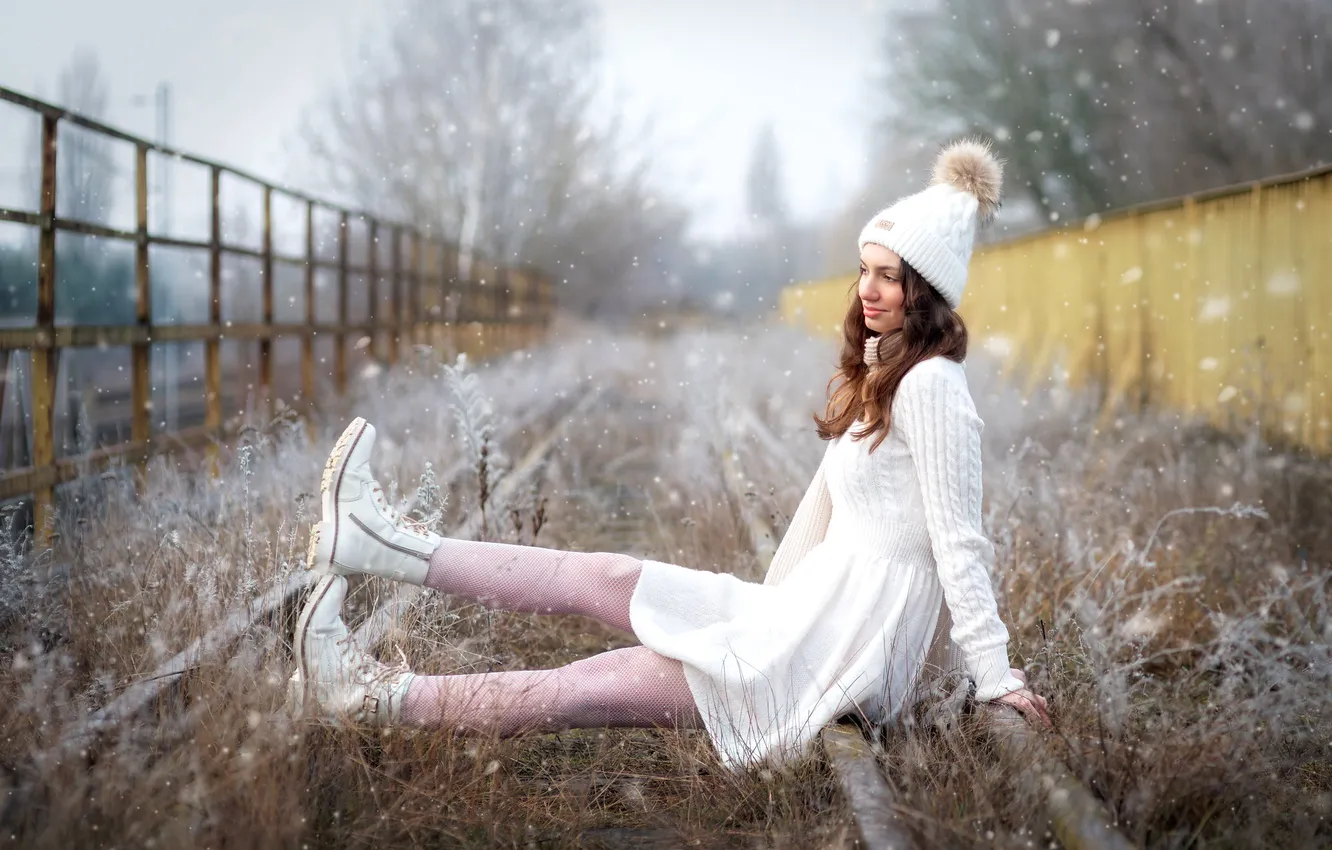 Photo wallpaper girl, snow, Ada