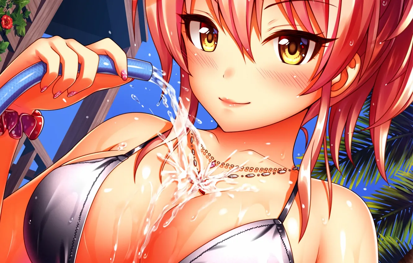 Photo wallpaper girl, sexy, wet, cleavage, boobs, anime, water, beautiful