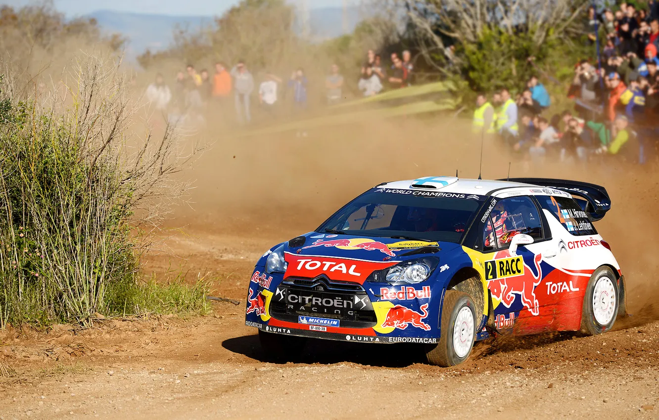 Photo wallpaper machine, auto, sport, people, dust, Skid, Citroen, Red Bull
