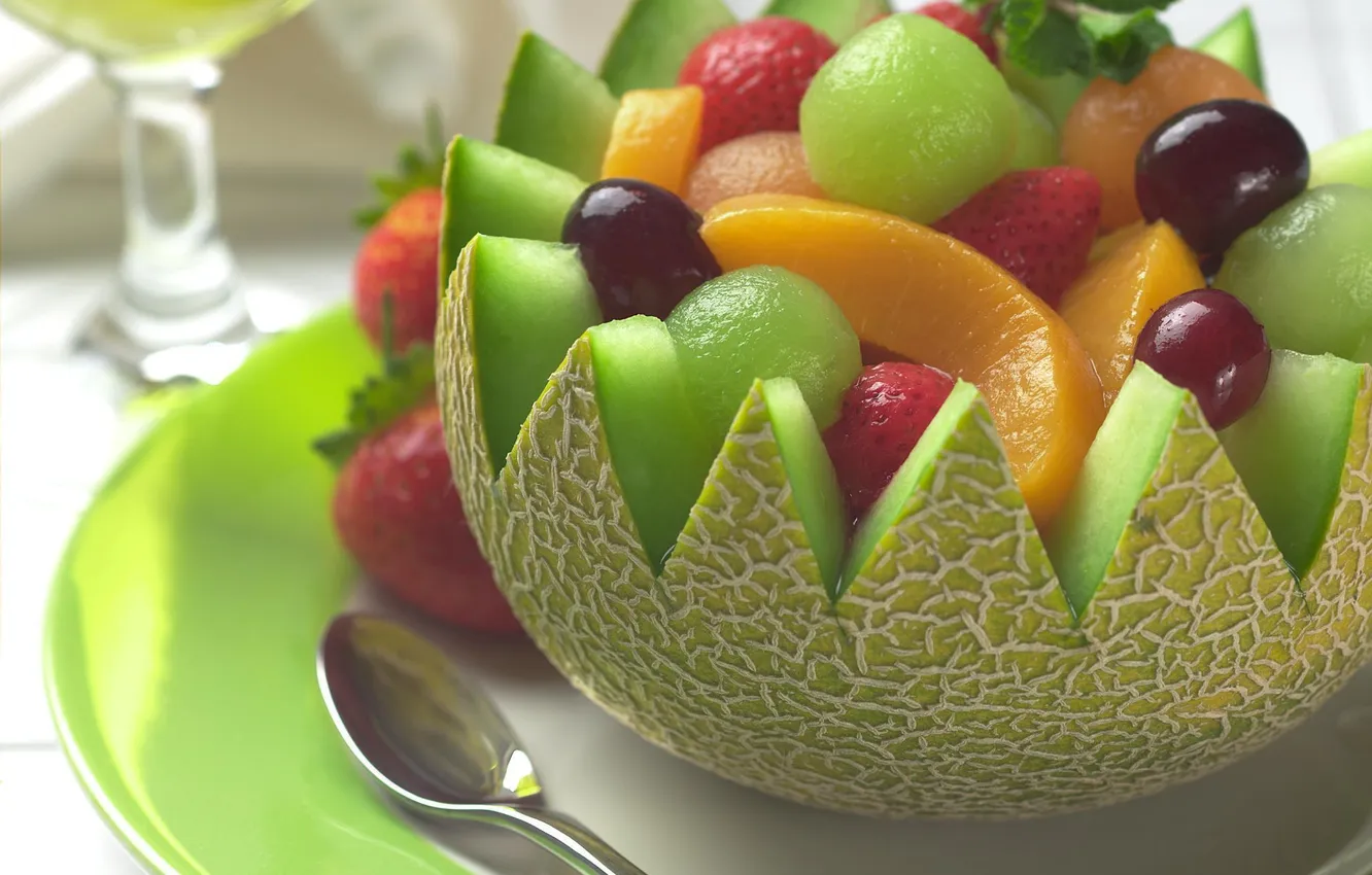 Photo wallpaper background, Wallpaper, food, strawberry, plate, beautiful, spoon, form