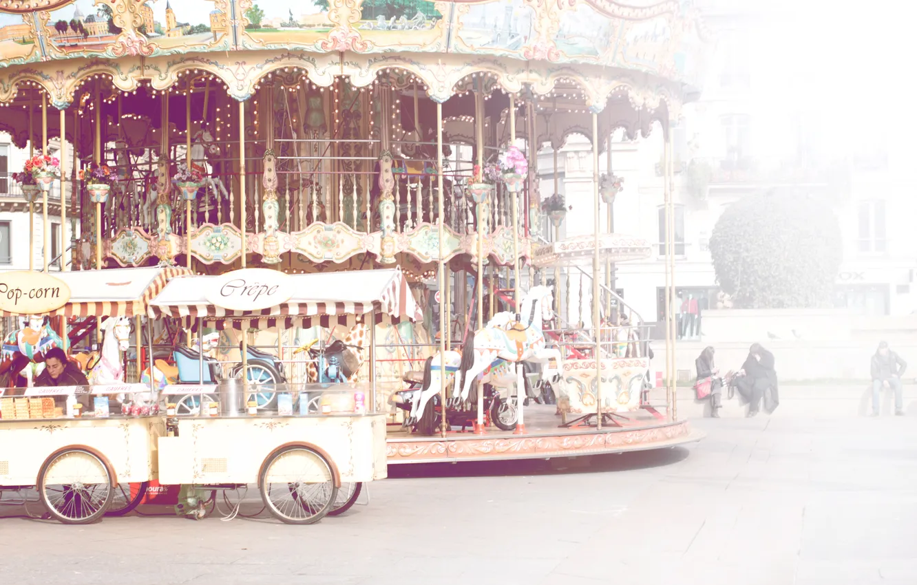 Photo wallpaper the city, people, street, attraction, carousel, entertainment